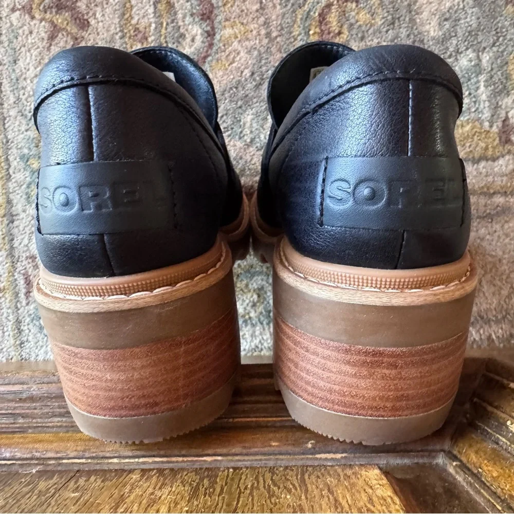 🦋Sorel Women's Black Chunky Joan Now City Leather Penny Loafers🦋 - Picture 5 of 11